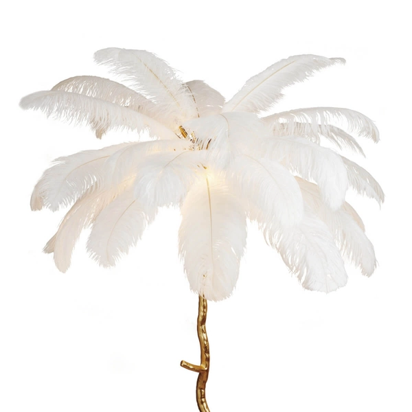 Podłogowa lampa do salonu EMU ST-DN127-F white z piórami biały złoty