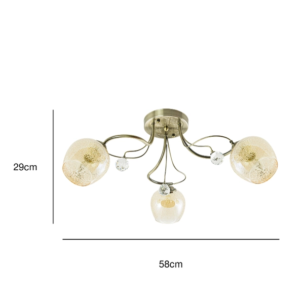 Sufitowa lampa retro 8824/3 21QG z kryształkami mosiądz