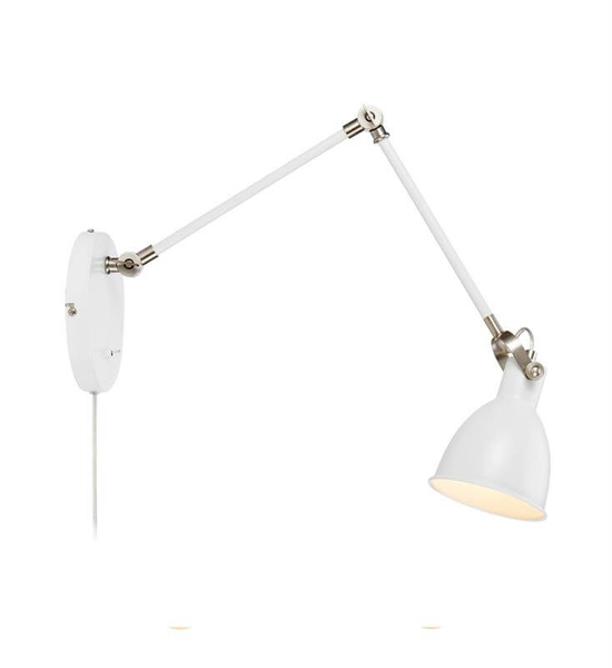 Regulowana lampa ścienna House na wysięgniku biała stal