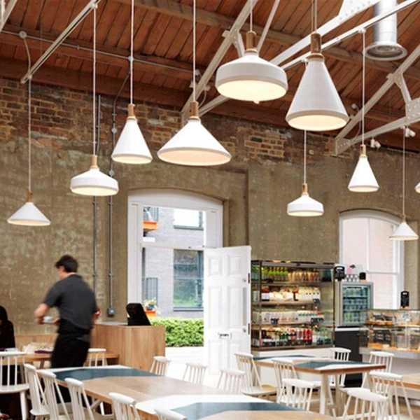 Wisząca lampa stożek Nordic Woody ST-5097B Step LED 120W drewno biała