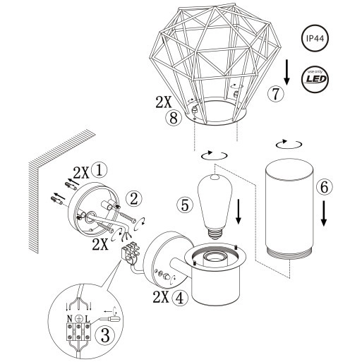 Ogrodowa lampa ścienna HORACE 31355 elewacyjna druciana IP44 czarna