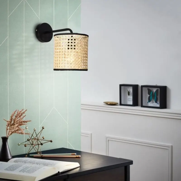 Ażurowa lampa ścienna Wiley 99088/09 ratanowa beżowa czarna