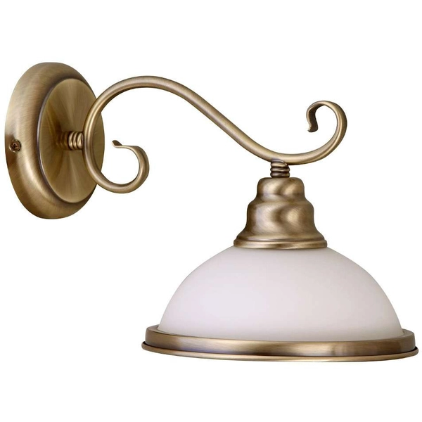 Ścienna LAMPA kinkiet ELISETT 2751 Rabalux szklana OPRAWA kopuła dzwonek metalowe ramię brązowa biała