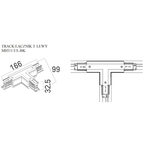 Łącznik typu "T" do szyn DOBAC MHT1-T/L-BK TRACK Maxlight lewy czarny