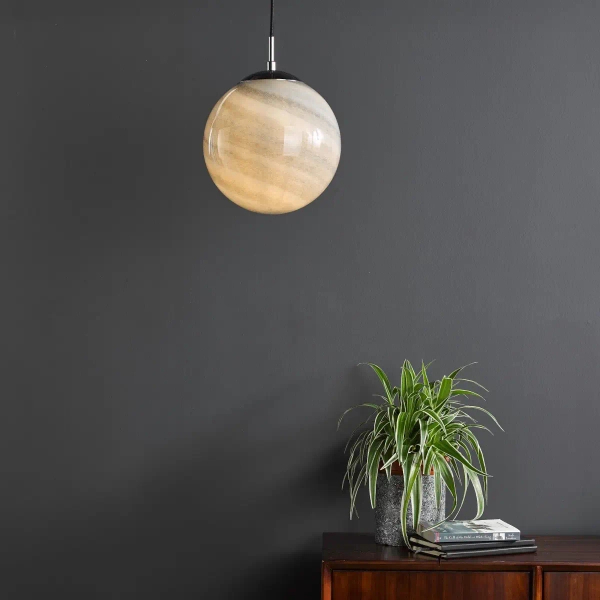 Dziecięca lampa wisząca Saturn SAT0150 planeta okrągła chrom