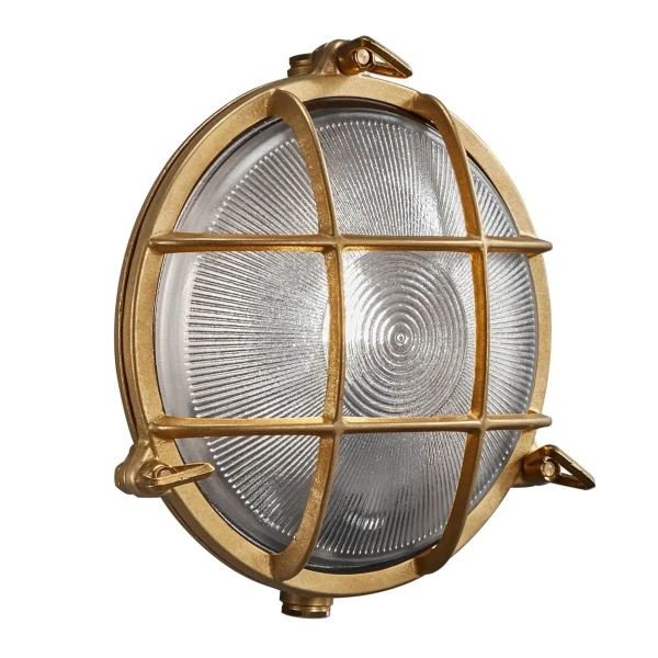 Okrągła lampa ścienna na taras Polperro 49021035 IP64 mosiądz