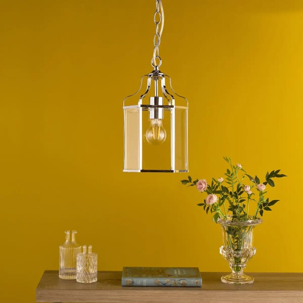 Wisząca lampa do salonu na łańcuchu szklany chrom Aled OUTLET
