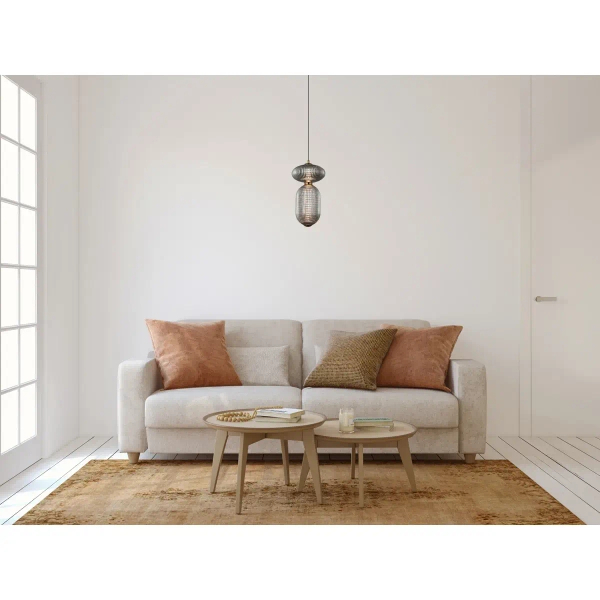Szklana lampa loftowa Nico PND-8545-2A-AB-SG do jadalni czarna mosiądz
