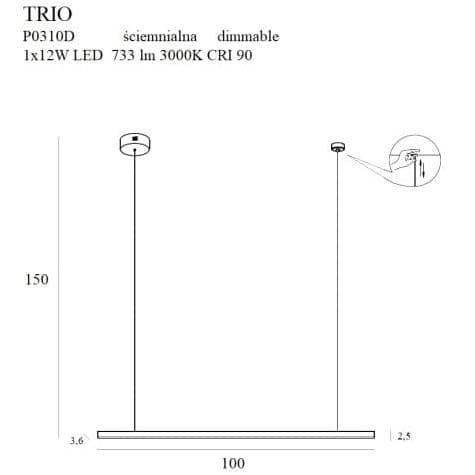 Jadalniana lampa wisząca TRIO P0310D Maxlight LED 12W 3000K ściemnialna czarna