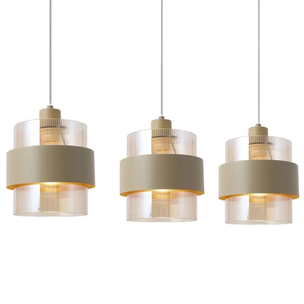 Żebrowana lampa wisząca do jadalni Valentino ML2239 potrójna beżowa