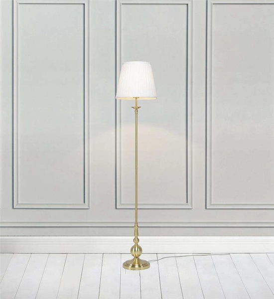 Klasyczna LAMPA podłogowa IMPERIA 106322 Markslojd abażurowa OPRAWA stojąca mosiądz biała