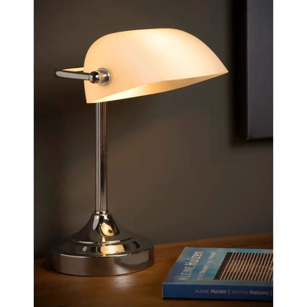 Stołowa lampka z regulacją BANKER 17504/01/11 Lucide szklana chrom biały