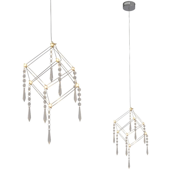 Glamour LAMPA wisząca ARANEUS 6117842 Nave metalowa OPRAWA kostka LED 10W 3000K zwis z kryształkami chrom