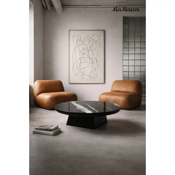 Minimalistyczny stolik kawowy DOVER MM001501100420 czarny żywica drewno 100cm