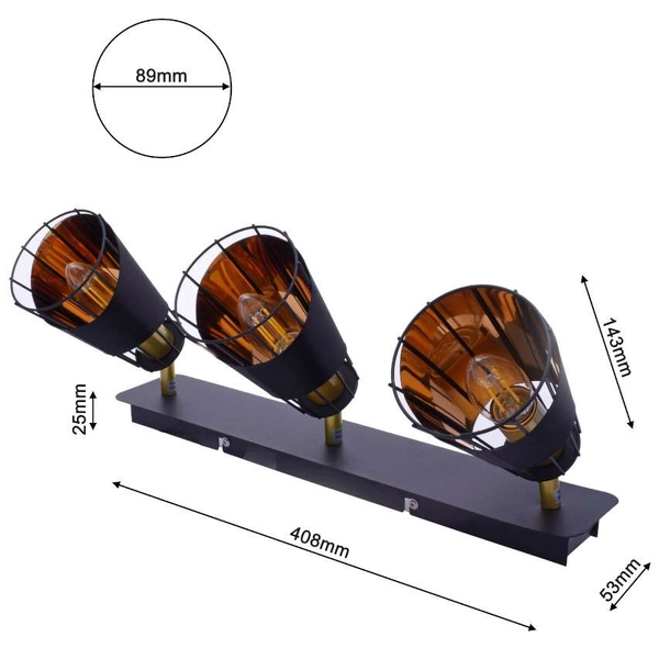 Spot LAMPA sufitowa RICK ML5567 Milagro metalowa OPRAWA industrialne reflektorki druciane na listwie czarne złote