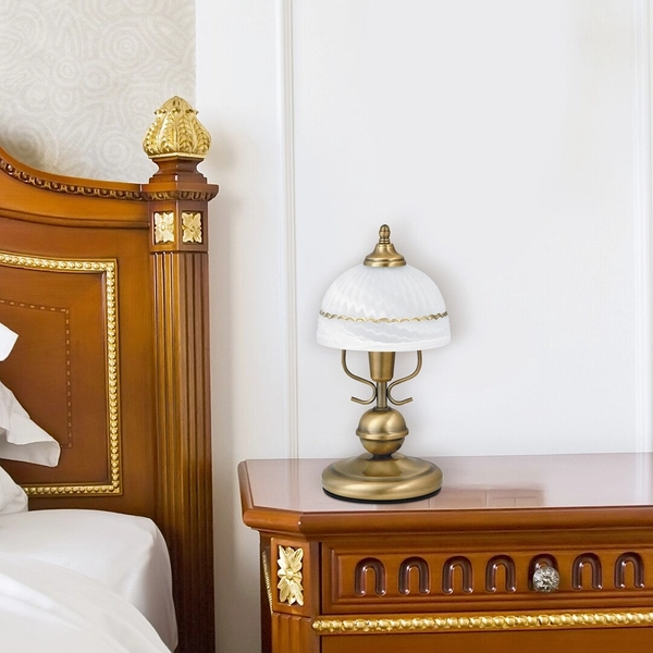 Retro lampa stołowa Flossi szklana do sypialni vintage brąz biała