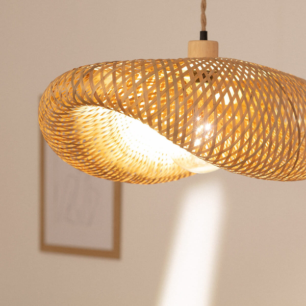 Wisząca lampa japandi Ponti ABR-LWPP1-E27 Abruzzo nad stół bambus brązowy