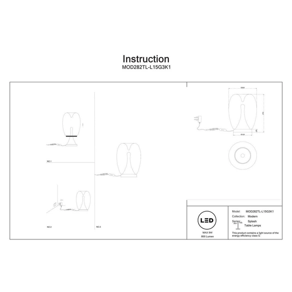 Nocna lampka Splash MOD282TL-L15G3K1 LED 9W 3000K złota przezroczysta