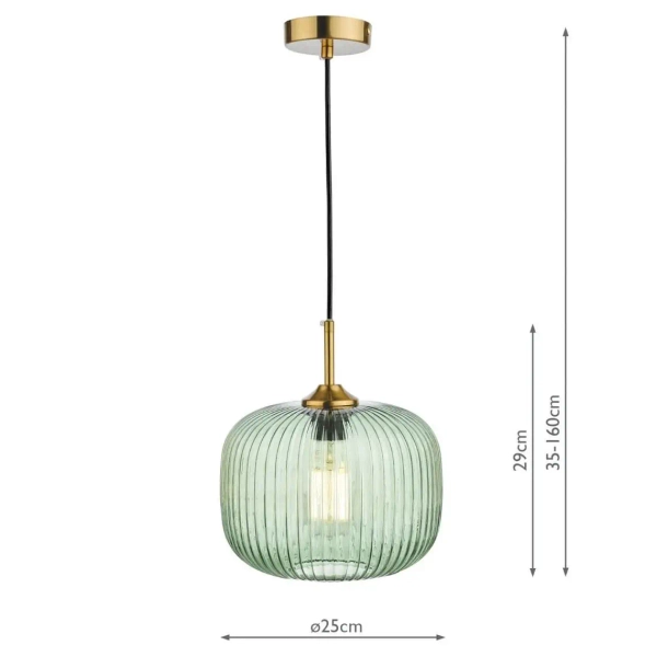 Lampa wisząca nad wyspę Demarius DEM0124 do jadalni szklana zielona mosiądz