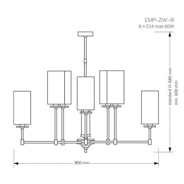 Salonowy żyrandol Empoli EMP-ZW-8 (N) nad stół do jadalni biały nikiel