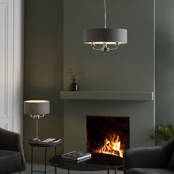 Lampka stojąca klasyczna Highclere 99149 Endon z abażurem srebrna