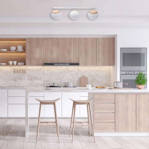 Skandynawska LAMPA sufitowa SFERA WOOD MLP5427 Milagro loftowa OPRAWA plafon szklane kule białe drewno