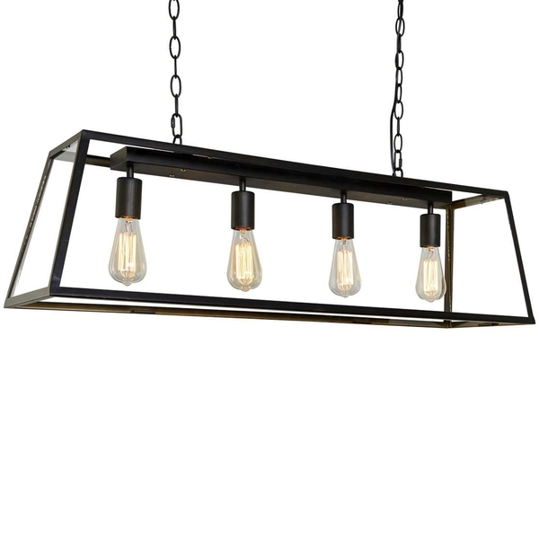 LAMPA wisząca LAVERNO MD-102721-4-B Italux industrialna OPRAWA prostokątna ZWIS klatka na łańcuchu czarna przezroczysta