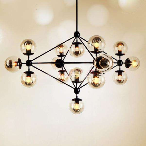 Żyrandol LAMPA wisząca CGPYRAMID15 COPEL industrialna OPRAWA zwis molekuły szklane kule balls loft czarny bursztynowe