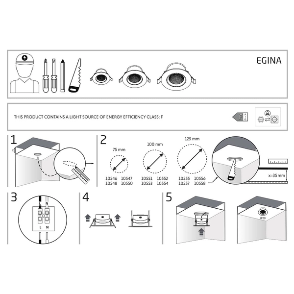 Lampa wpustowa z klipsem Egina 10547 Nowodvorski LED 5W 4000K srebrna biała