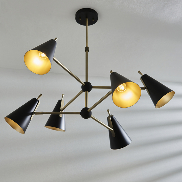 Wisząca lampa regulowana L&-196702 Light& stożkowe klosze czarne mosiądz