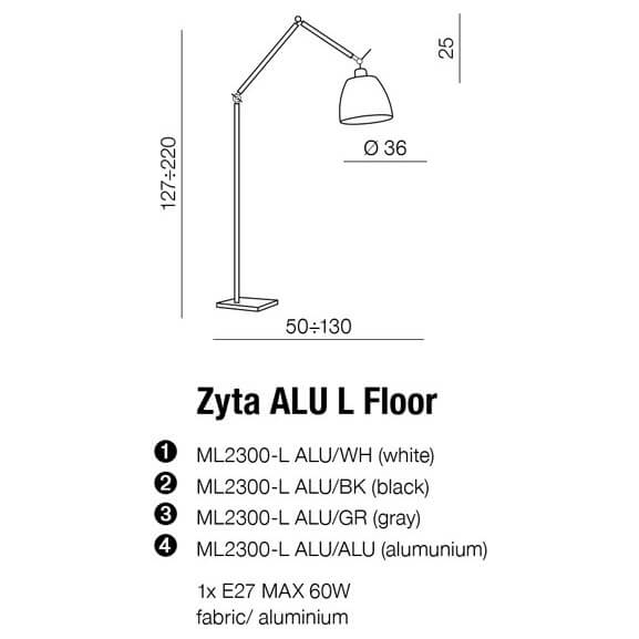 Abażurowa lampa podłogowa Zyta AZ2310+AZ2602 do pokoju aluminium biała