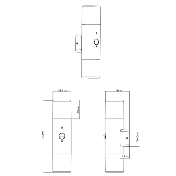 Antracytowy kinkiet Hoosic 222260242 tuba z czujnikiem ruchu
