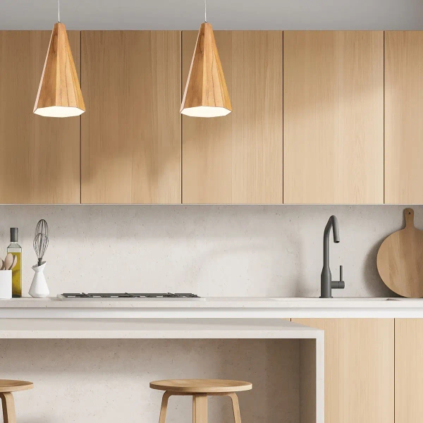 Stożkowa lampa wisząca Angular QN-ANGULAR-P-S-TEAK drewniana brązowy