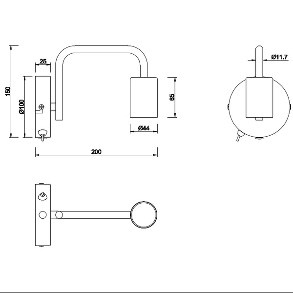 Kinkiet do sypialni Diallo 208070132 metalowy wysięgnik czarny