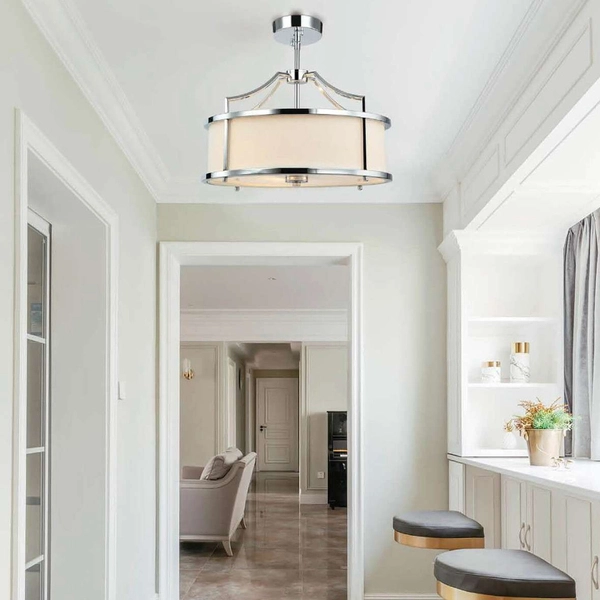 LAMPA okrągła Stanza Cromo S Orlicki Design wisząca OPRAWA abażurowa w stylu klasycznym kremowa chrom