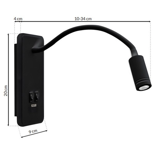 Kinkiet LAMPA ścienna BASE ML63500 Milagro metalowa OPRAWA regulowana LED 10W 4000K z portem USB czarna