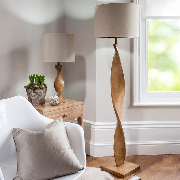Podłogowa lampa z abażurem Abia 95454 spirala beżowy drewniany