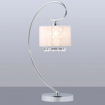 Abażurowa LAMPA stołowa SPAN MTM1583/1 Italux kryształki LAMPKA glamour OPRAWA crystal organza mgiełka chrom biała