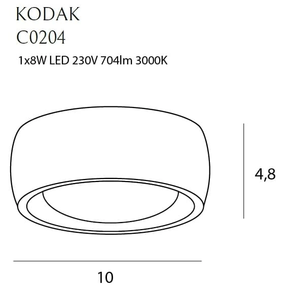 Jadalniana lampa sufitowa KODAK C0204 Maxlight LED 8W 3000K IP44 metal czarna