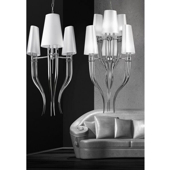 Nowoczesna lampa wisząca Diablo nad stół biała chrom