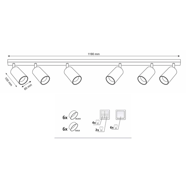 Ruchoma lampa sufitowa Maribel nad wyspę do kuchni czarna złota