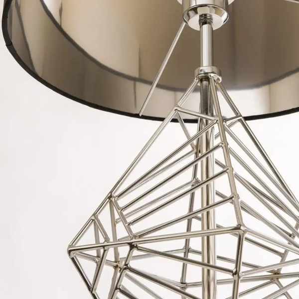 Lampka stołowa Caracas t01960ch Cosmolight metal tkanina srebrna czarna