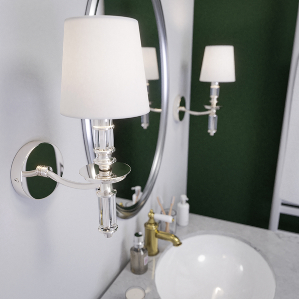 Ścienna LAMPA abażurowa SIENA  W01315WH NI Cosmolight klasyczny kinkiet z kryształkami do przedpokoju biały