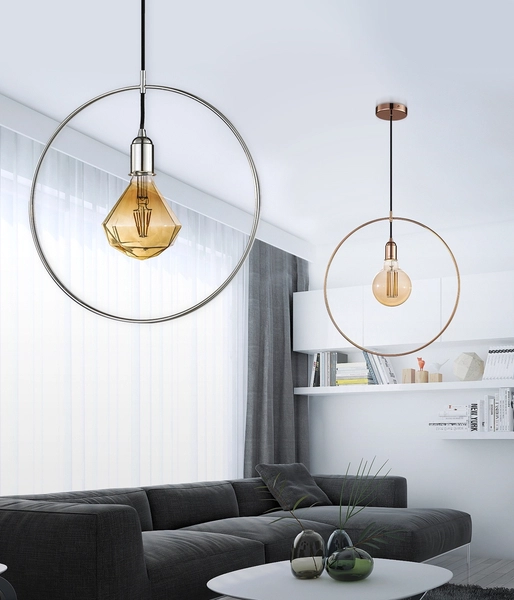 Metalowa lampa wisząca Krug pierścień do salonu chrom