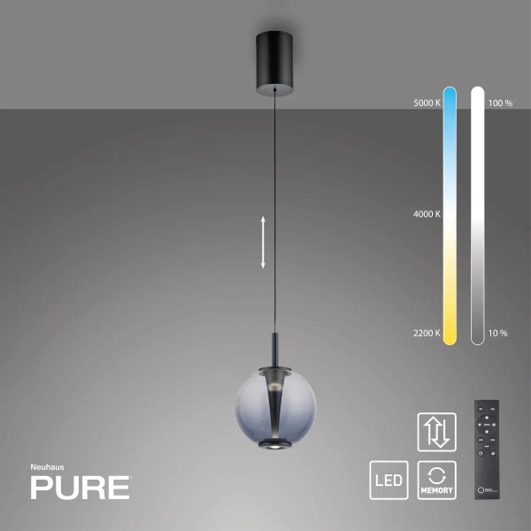 Regulowana lampa wisząca PURE INFINITY czarna szara 2220-15 1xLED 10W 2200-5000K CCT