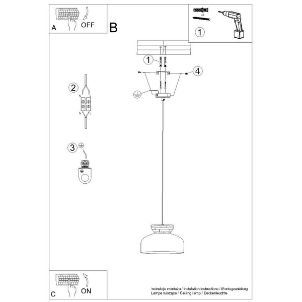 Wisząca lampa do salonu Marion SL.1351 półokrągła drewniana czarna
