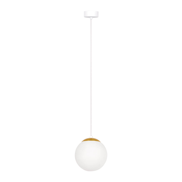 Zwisająca lampa Elmo K-5311 Kaja kulka metalowa szklana biała złota