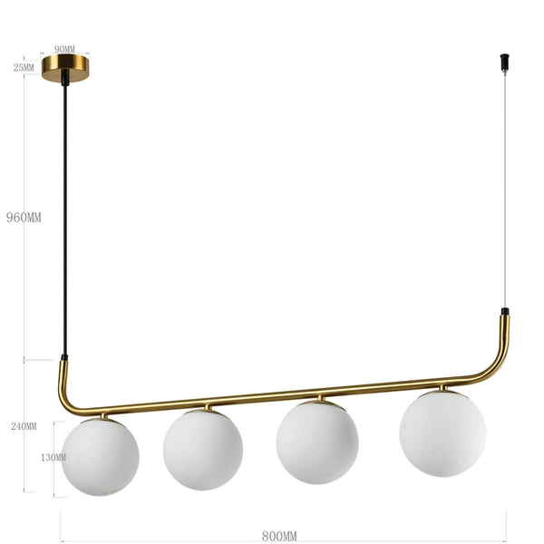 Zwisająca lampa Alisa LP-005/4L GD Light Prestige kule szklana złota biała