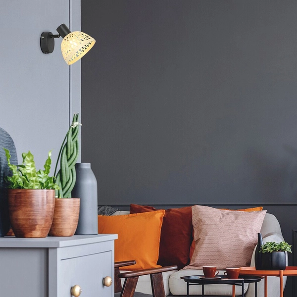 Kinkiet z włącznikiem Rattan 3133 ścienna lampa z regulacją brązowa