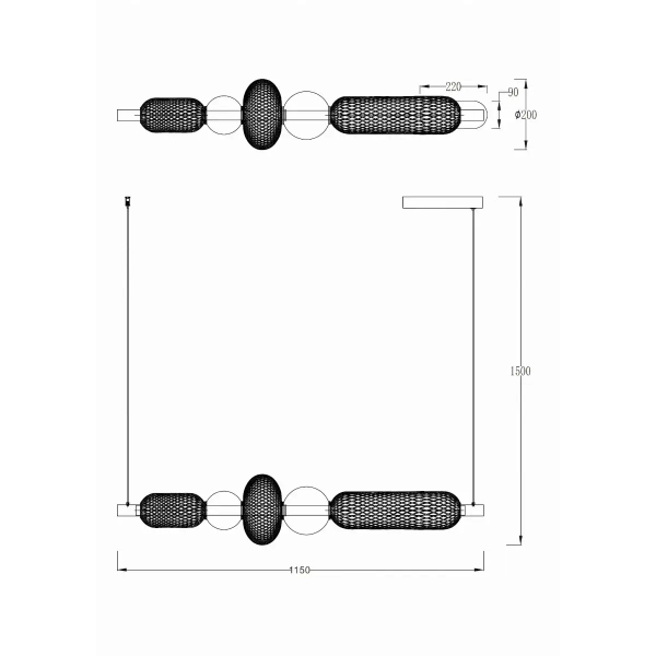 Lampa wisząca nad stół Sarr MD2596-5B-3BGT LED 27W 3000-5700K czarny